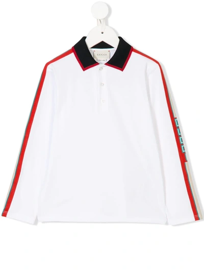Gucci Kids' Logo Trim Polo Shirt In White