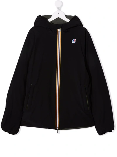 K-way Teen Logo-patch Zip-up Hooded Jacket In Black