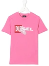 Diesel Kids' Peel Off Logo T-shirt In Pink