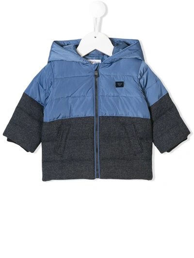 Emporio Armani Babies' Hooded Down Jacket In Blue