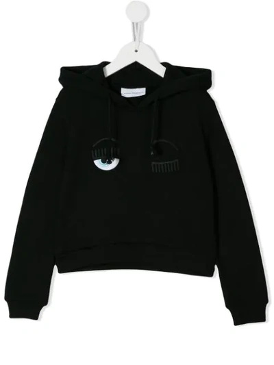 Chiara Ferragni Kids' Flirting Cropped Zip-up Hoodie In Black