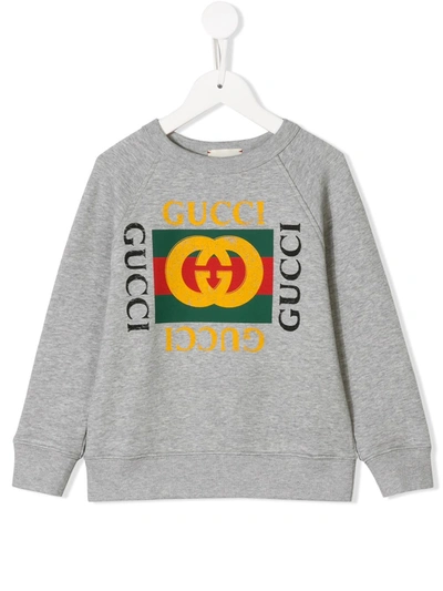 Gucci Kids' Logo Print Sweater In Grey