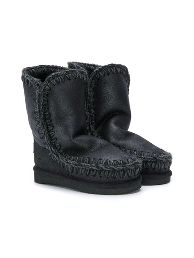 Mou Kids' Stitched Slip-on Boots In Black