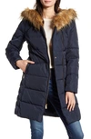 Cole Haan Feather & Down Puffer Jacket With Faux Fur Trim In Navy