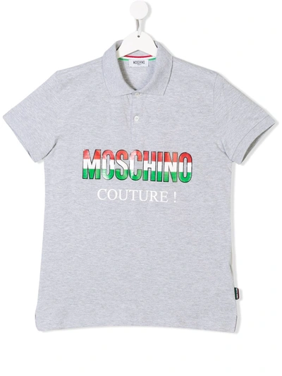 Moschino Kids' Tricolour Logo Polo Shirt In Grey