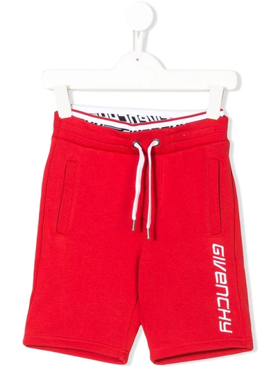 Givenchy Teen Logo Embroidered Track Shorts In Rosso