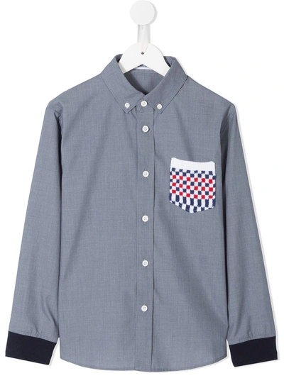 Familiar Kids' Checkerboard Pocket Shirt In Blue