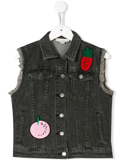 Stella Mccartney Kids' Fruit Patch Denim Jacket In Black