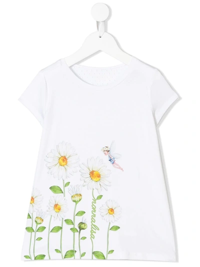 Monnalisa Kids' Floral Short-sleeve T-shirt In White