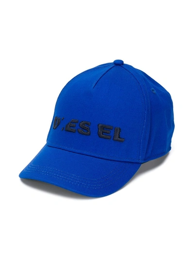Diesel Kids' Embroidered Logo Cap In Blue