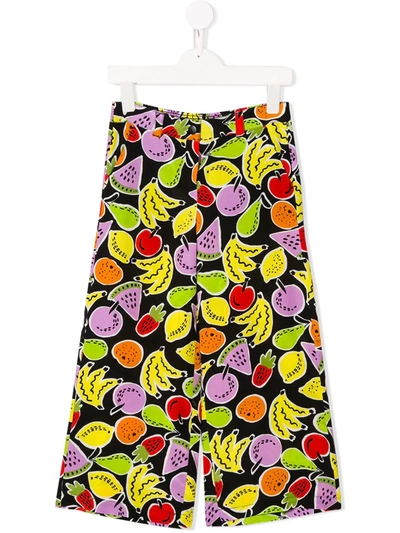 Stella Mccartney Kids' Fruits Print Wide-legged Trousers In Black