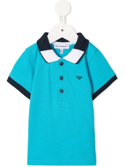 Emporio Armani Babies' Contrasting Trim Polo Shirt In Blue
