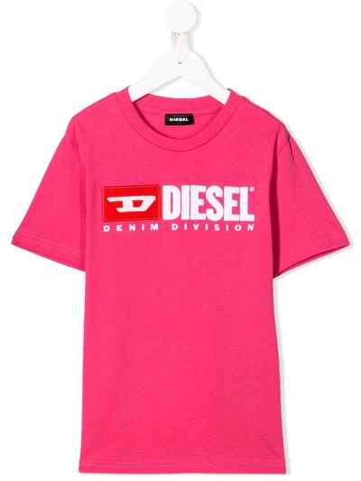 Diesel Kids' Embroidered Logo T-shirt In Pink