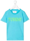 Alberta Ferretti Kids' Light Blue Girl T-shirt With Noen Green Writing