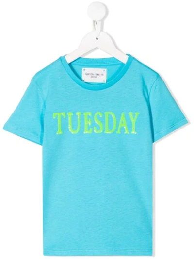 Alberta Ferretti Kids' Light Blue Girl T-shirt With Noen Green Writing