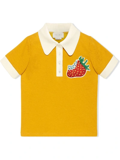 Gucci Kids' Children's Jersey Polo With Strawberry In Yellow