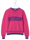 Alberta Ferretti Kids' Saturday Slogan Sweater In Pink