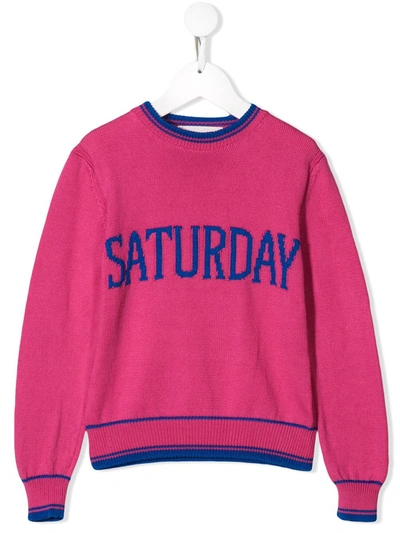 Alberta Ferretti Kids' Saturday Slogan Sweater In Pink