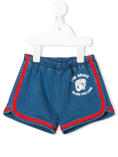 Gucci Babies' Logo Print Denim Shorts In Blue