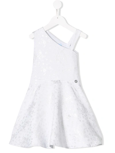 Lanvin Enfant Kids' Metallic Floral One Shoulder Dress In White