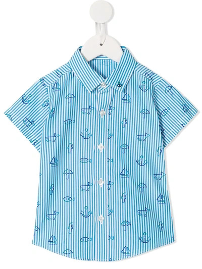 Familiar Kids' Mixed-print Shirt In Blue