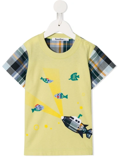 Familiar Kids' Checked Sleeve T-shirt In Yellow