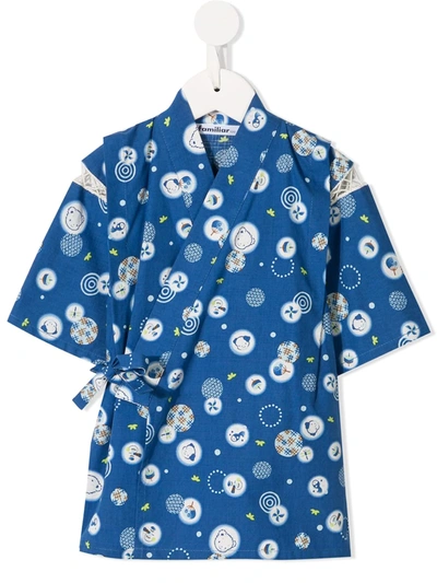 Familiar Kids' Printed Kimono Set In Blue