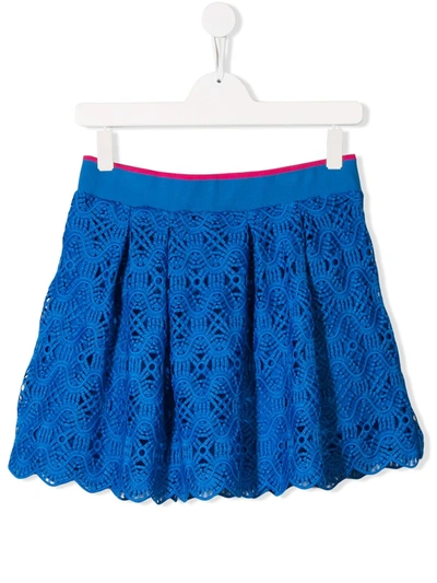 Alberta Ferretti Kids' Embroidered Pleated Skirt In Blue