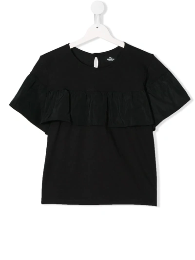 Andorine Kids' Ruffle Detail T-shirt In Black