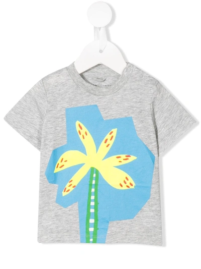 Stella Mccartney Babies' Palm Tree Print T-shirt In Grey
