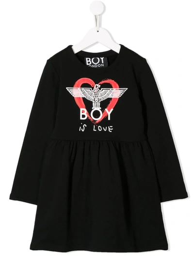 Boy London Kids' 'boys Is Love' Print Dress In Black