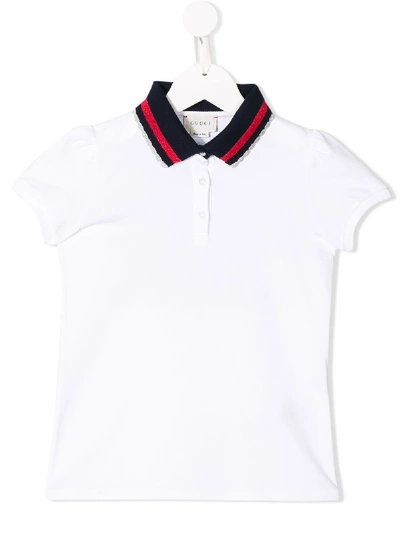 Gucci Kids' Contrast Collar Polo Shirt In White