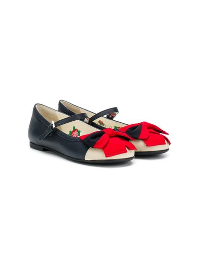 Gucci Kids' Web Bow Ballerina Shoes In Blue
