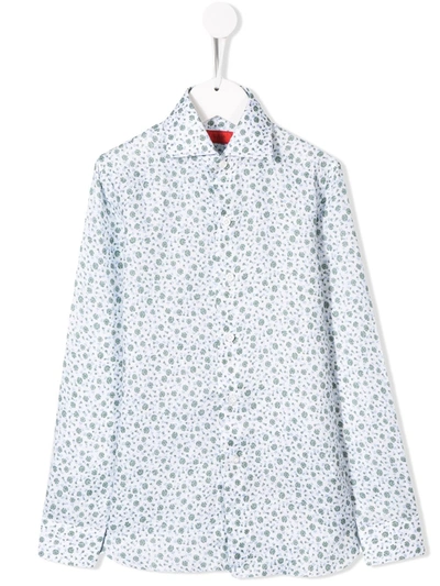 Isaia Kids' Floral Print Shirt In White