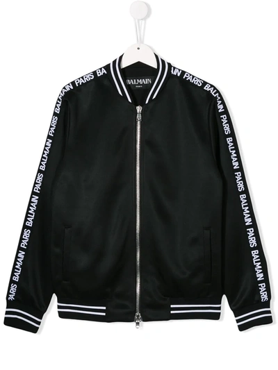 Balmain Teen Lion Embroidered Bomber Jacket In Black