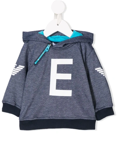 Emporio Armani Babies' Contrast Logo Hoodie In Blue