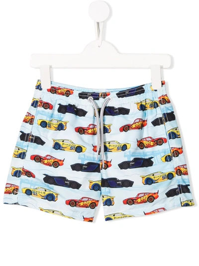 Mc2 Saint Barth Kids' Racing Car Print Shorts In Blue