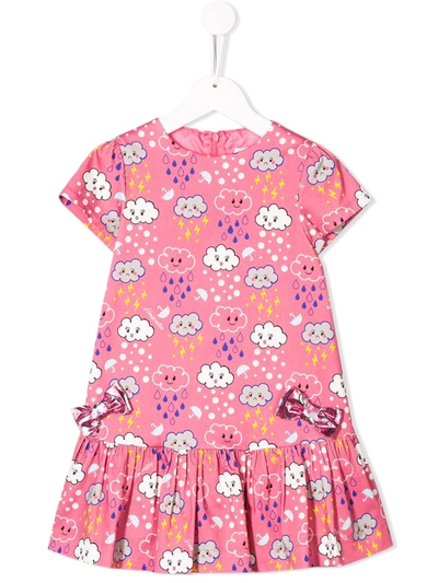 Simonetta Kids' Cloud Pattern Bow Dress In Pink