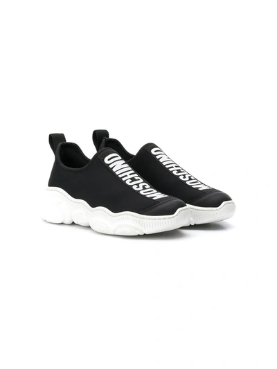 Moschino Teen Logo Sock Sneakers In Black