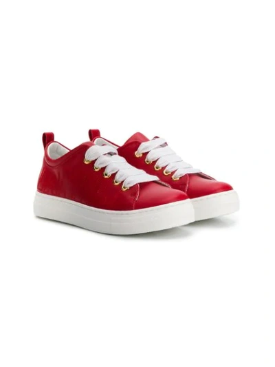 Lanvin Kids' Stitched Logo Trainers In Red
