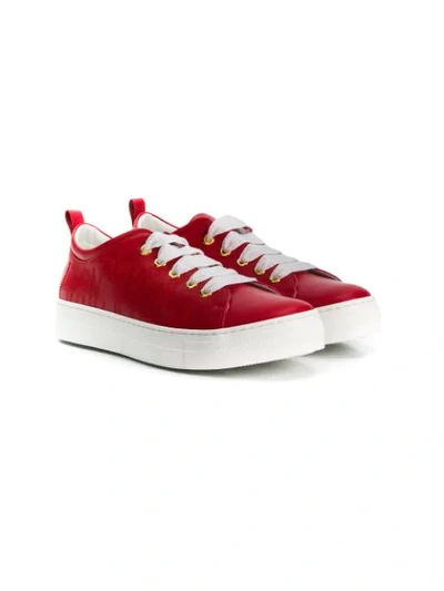 Lanvin Teen Stitched Logo Trainers In Red
