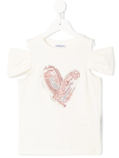 Simonetta Kids' Heart Cold Shoulder T-shirt In White