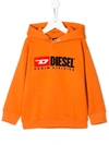 Diesel Kids' Logo Embroidered Hoodie In Orange