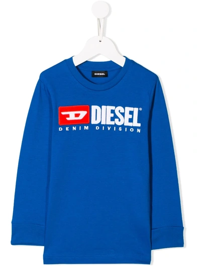 Diesel Kids' Contrast Logo T-shirt In Blue