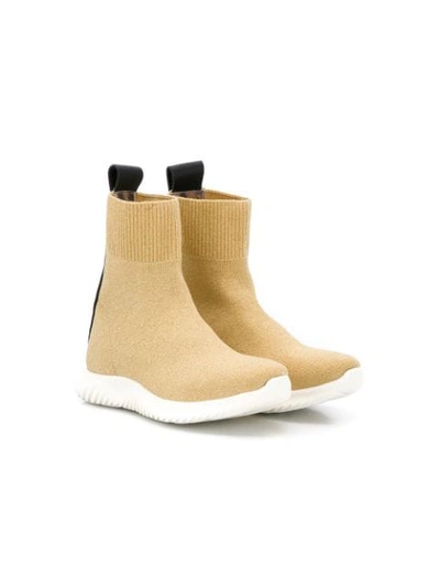Roberto Cavalli Junior Teen Knit Ankle Boots In Gold