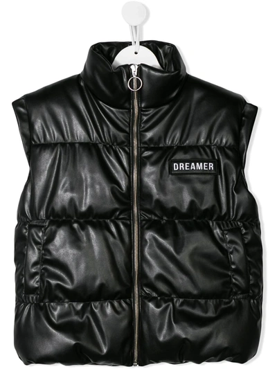 Andorine Kids' Puffer Leather Look Gilet In Black