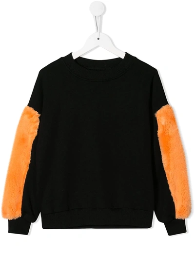 Andorine Kids' Faux Fur Sleeve Sweatshirt In Black