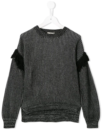 Andorine Kids' Fringe Ribbed Knit Jumper In Grey