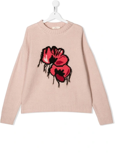 Andorine Teen Floral Knitted Sweater In Pink