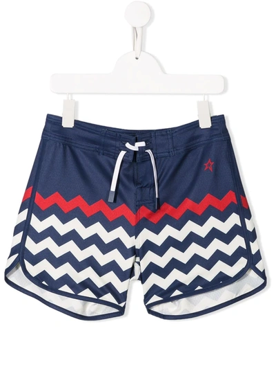 Perfect Moment Kids' Zigzag Print Board Shorts In Blue